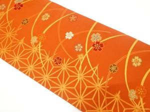 麻の葉に芝草・花模様織り出し　全通袋帯